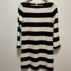 J. Crew Black & White Striped Dress Size XS w/ Gold Side Zippers